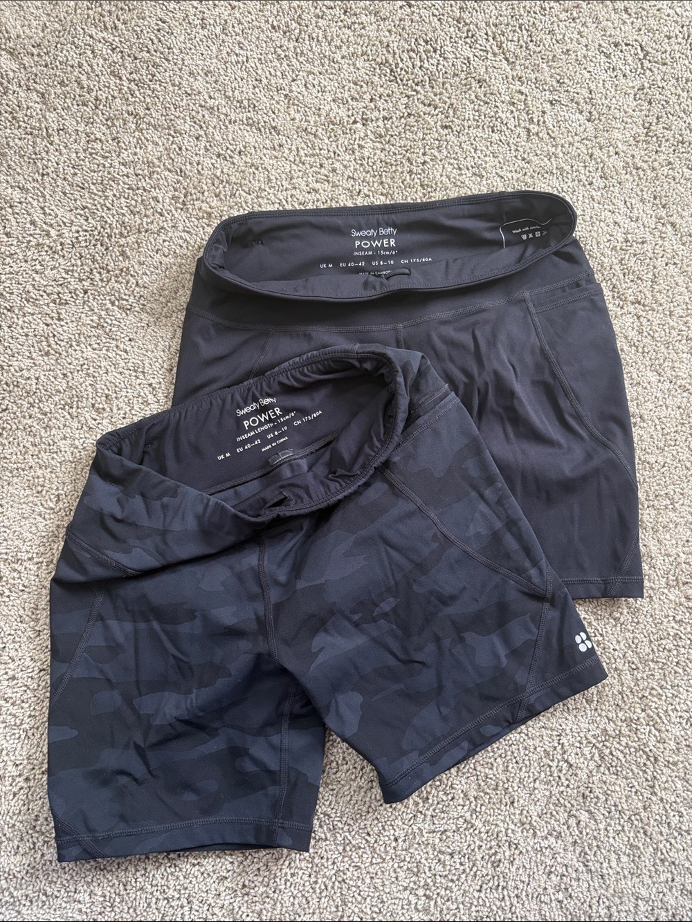 Sweaty Betty Black & Charcoal Camo Power Shorts Duo